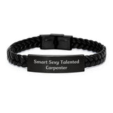 Funny Carpenter Gifts for Men, Smart Sexy Talented Guys - Interlaced Leather Bracelet, Gifts from Friends, Coworkers, Family for Graduation, 'Smart Sexy Talented Carpenter' Quote - Image 1